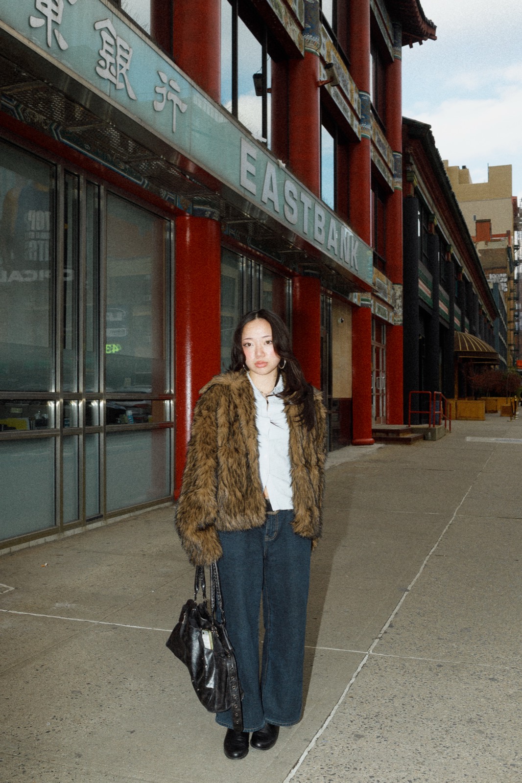 Street portrait in a fur coat