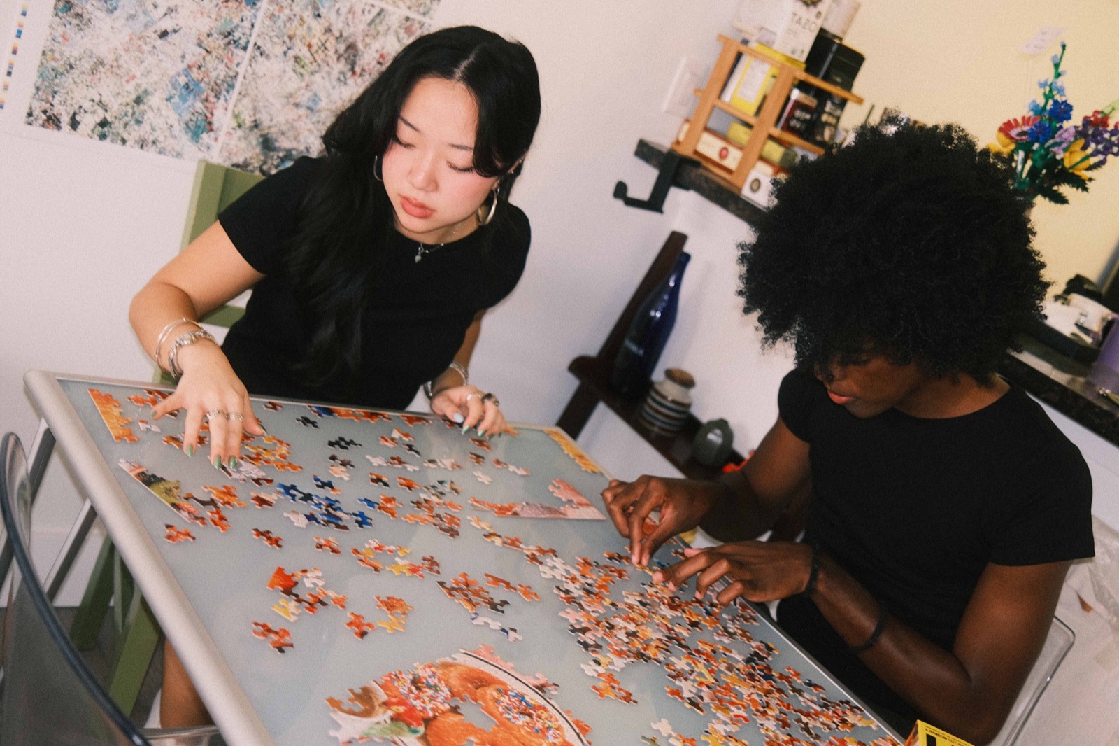 Doing a puzzle with a friend